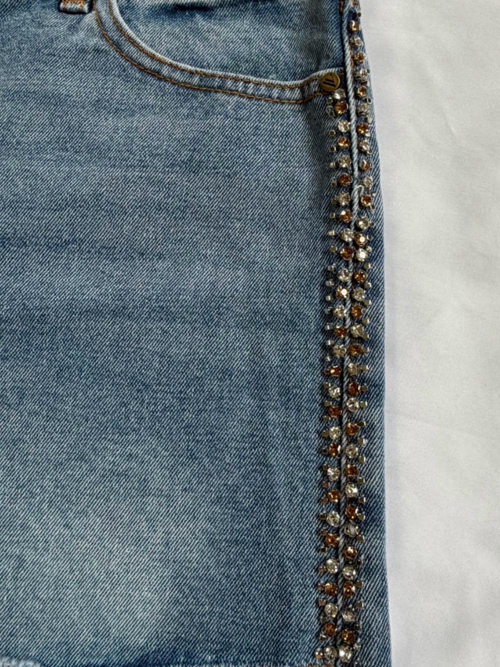 Rhinestone Side Stripe High Rise Distressed Denim Shorts 10 Festival Cowgirl - Picture 2 of 12